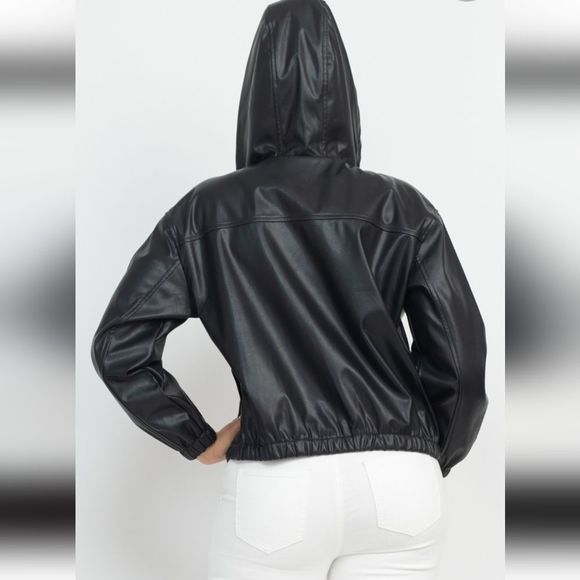 Faux leather jacket hoodie - Picture 5 of 5